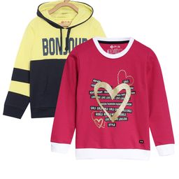 3PIN Girls Pink & Yellow Set Of 2 Printed Sweatshirt-14