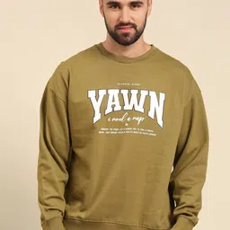 recast Typography Printed Oversized Drop shoulder Pure Cotton Pullover Sweatshirt-image-98