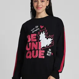 JUNEBERRY Typography Printed Ribbed Fleece Pullover Sweatshirt-picture-41