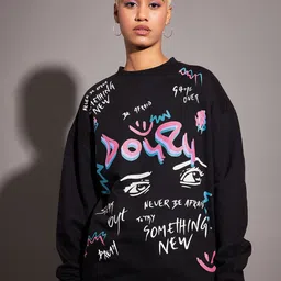 SASSAFRAS Typography Printed Long Sleeves Oversized Fleece Sweatshirt-picture-17