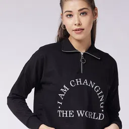 Miss Chase Women Black Printed Crop Cotton Sweatshirt-image-30
