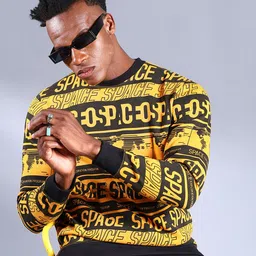 The Indian Garage Co Men Mustard Printed Sweatshirt-picture-19