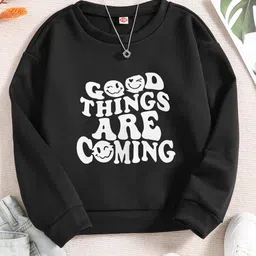 StyleCast Girls Black Graphic Printed Round Neck Pullover-picture-32