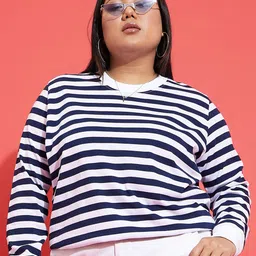 SASSAFRAS Curve Plus Size Striped Sweatshirt-58