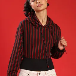 Campus Sutra Women Red Striped Sweatshirt-image-74