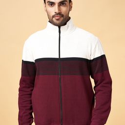 BYFORD by Pantaloons Colourblocked Mock Neck Front-Open Sweatshirt-picture-12