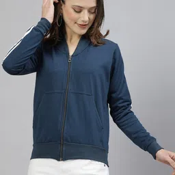 UZARUS Mandarin Collar Cotton Fleece Front-Open Sweatshirt-image-12