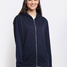 DOOR74 Women Navy Blue Hooded Sweatshirt-image-31