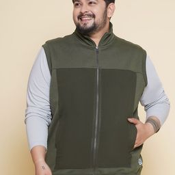 John Pride Plus Size Mock Collar Cotton Front-Open Sweatshirt-17