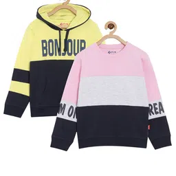 3PIN Girls Yellow & Pink Set Of 2 Colourblocked Hooded Sweatshirt-image-48