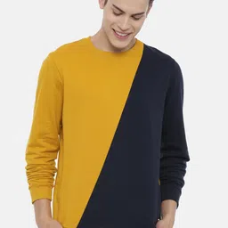 3PIN Men Mustard & Navy Blue Colourblocked Sweatshirt-image-43