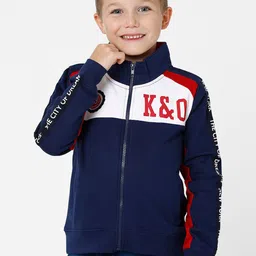 KATE & OSCAR Boys Colourblocked Mock Collar  Front-Open Cotton Sweatshirt-image-97