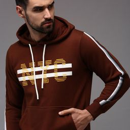 SHOWOFF Men Brown Printed Hooded Cotton Sweatshirt-image-49