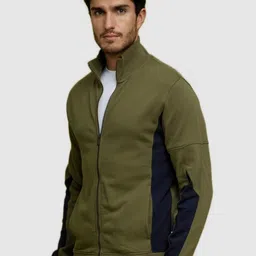 Celio Men Olive Green & Black Colourblocked Cotton Sweatshirt-picture-41