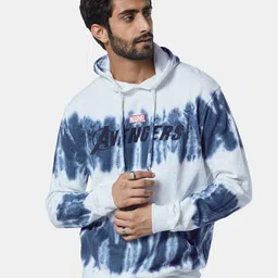 The Souled Store Men Blue Printed Tie Dye Hooded Pure Cotton Sweatshirt-image-75