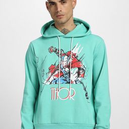 VEIRDO Green Thor Superhero Graphic Printed Hooded Fleece Pullover Sweatshirt-image-89