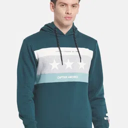 Octave Men Green Printed Hooded Fleece Sweatshirt-image-58