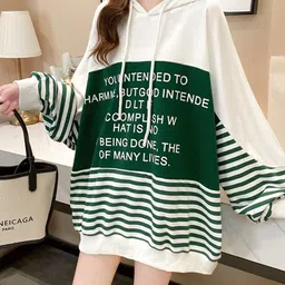 StyleCast x Revolte White & Green Typography Printed Hooded Sweatshirt-image-91