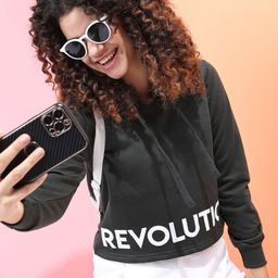 Tokyo Talkies Women Olive Green & White Solid Hooded Sweatshirt-image-64