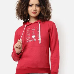 Campus Sutra Women Maroon Printed Hooded Sweatshirt-picture-0