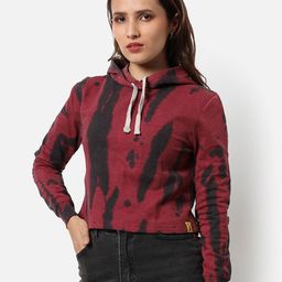 Campus Sutra Women Red and Black Tie-Dye Hooded Cotton Sweatshirt-picture-14