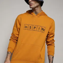 Campus Sutra Mustard Typography Printed Hooded Cotton Sweatshirt-picture-49