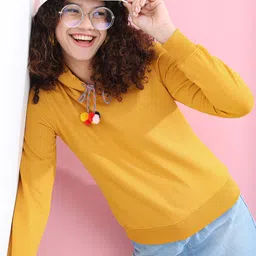 Tokyo Talkies Women Mustard Solid Hooded Sweatshirt-image-68