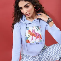Tokyo Talkies Women Lavender Printed Hooded Sweatshirt-image-79
