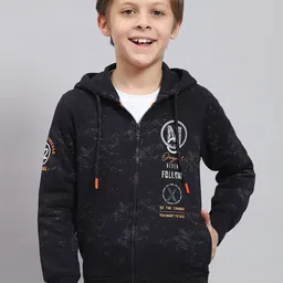 Monte Carlo Boys Typography Printed Hooded Front-Open Sweatshirt-14