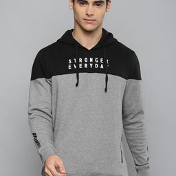 Alcis Men Grey Melange & Black Colourblocked Hooded Sweatshirt-8