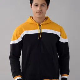 VILLAIN Colourblocked Hooded Fleece Front Open Sweatshirt-27