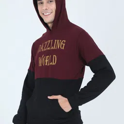 Fleximaa Men Maroon Colourblocked Hooded Cotton Sweatshirt-picture-9