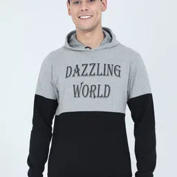 Fleximaa Men Grey Printed Hooded Sweatshirt-image-8