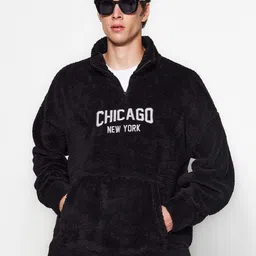 Trendyol Typography Printed Mock Collar Half Zipper Pullover Sweatshirt-picture-5