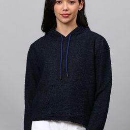 Campus Sutra Women Blue Solid Hooded Sweatshirt-image-38