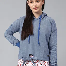Campus Sutra Women Blue Striped Hooded Sweatshirt-picture-41