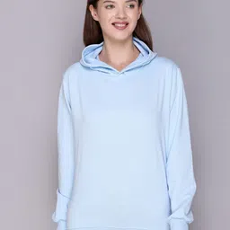 Obaan Women Blue Solid Hooded Sweatshirt-picture-35