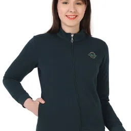 FLOSBERRY High Neck Long Sleeve Zip Closure Cotton Front-Open Sweatshirt-13