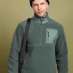 HIGHLANDER Green Mock Collar Pullover Sweatshirt-image-72