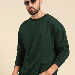 Mast & Harbour Green Drop Shoulder Oversized Pure Cotton Sweatshirt-image-83