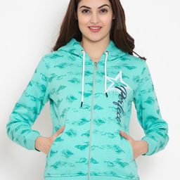 FLOSBERRY Women Sea Green Fleece Hooded Sweatshirt-image-9