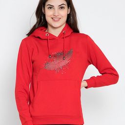 FLOSBERRY Women Red Printed Fleece Hooded Sweatshirt-image-60