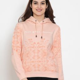 FLOSBERRY Women Orange Printed Fleece Hooded Sweatshirt-image-125