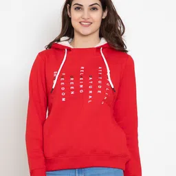 FLOSBERRY Women Red Printed Fleece Hooded Sweatshirt-picture-24
