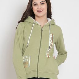 FLOSBERRY Women Green Printed Fleece Hooded Sweatshirt-image-52