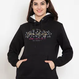 FLOSBERRY Women Black Printed Fleece Hooded Sweatshirt-image-21