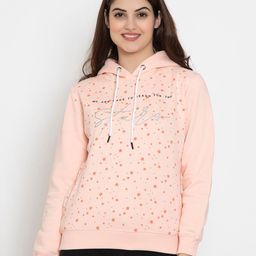 FLOSBERRY Women Peach-Coloured Printed Fleece Hooded Sweatshirt-picture-17