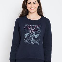 FLOSBERRY Women Navy Blue Printed Fleece Sweatshirt-image-54
