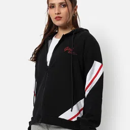 Campus Sutra Women Black Hooded Sweatshirt-picture-18