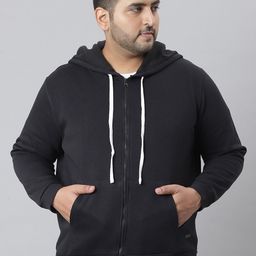 Instafab Plus Men Black Hooded Sweatshirt-48